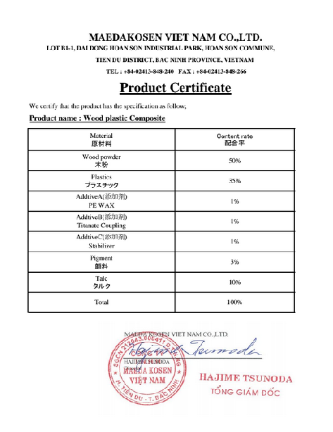Chứng chỉ, chứng nhận - Gỗ Nhựa KankyoWood - Công Ty TNHH Thương Mại Và Dịch Vụ Kỹ Thuật Lạc Việt